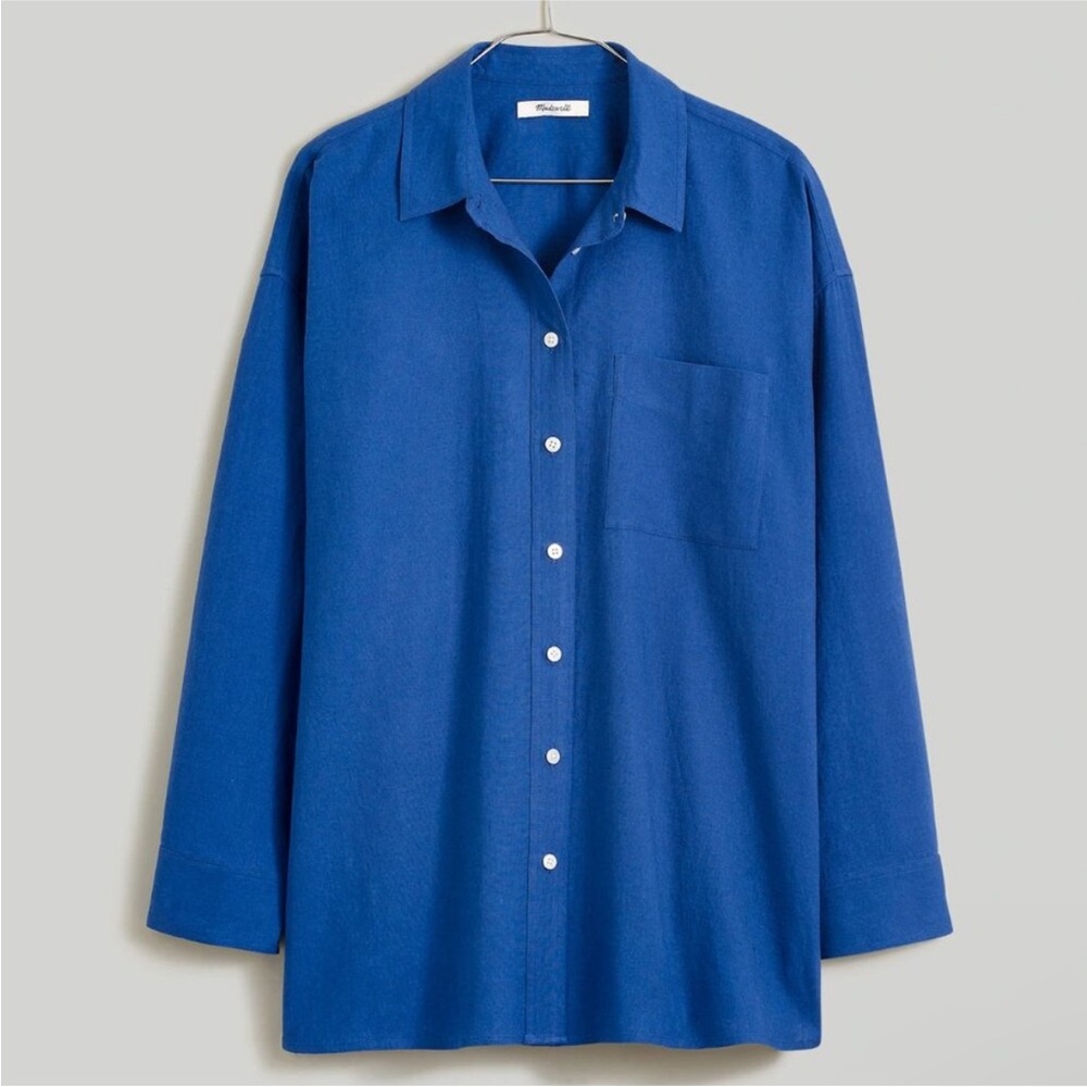 Madewell Linen-Blend Oversized Shirt / MEDIUM / BLUESTONE